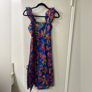 Jcrew midi dress - blue tropical flowers - size 4p